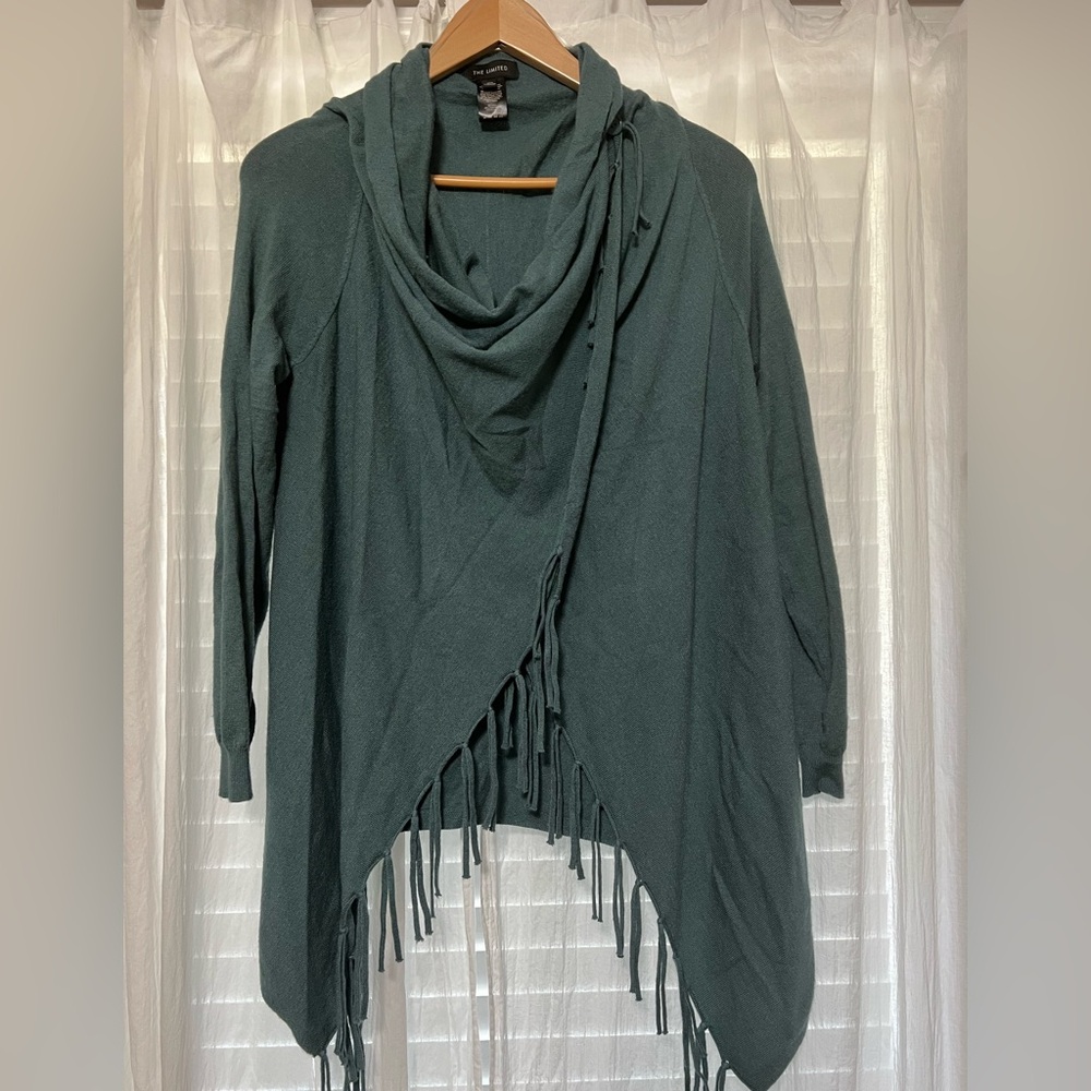 The Limited, NWOT Wrap Sweater With Fringe, Deep Teal Green, Small